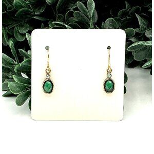 Vintage-Style Gold Tone Drop Earrings With Green Oval Resin gem